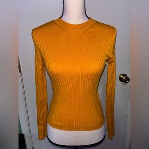 Yellow ribbed long sleeve sweater